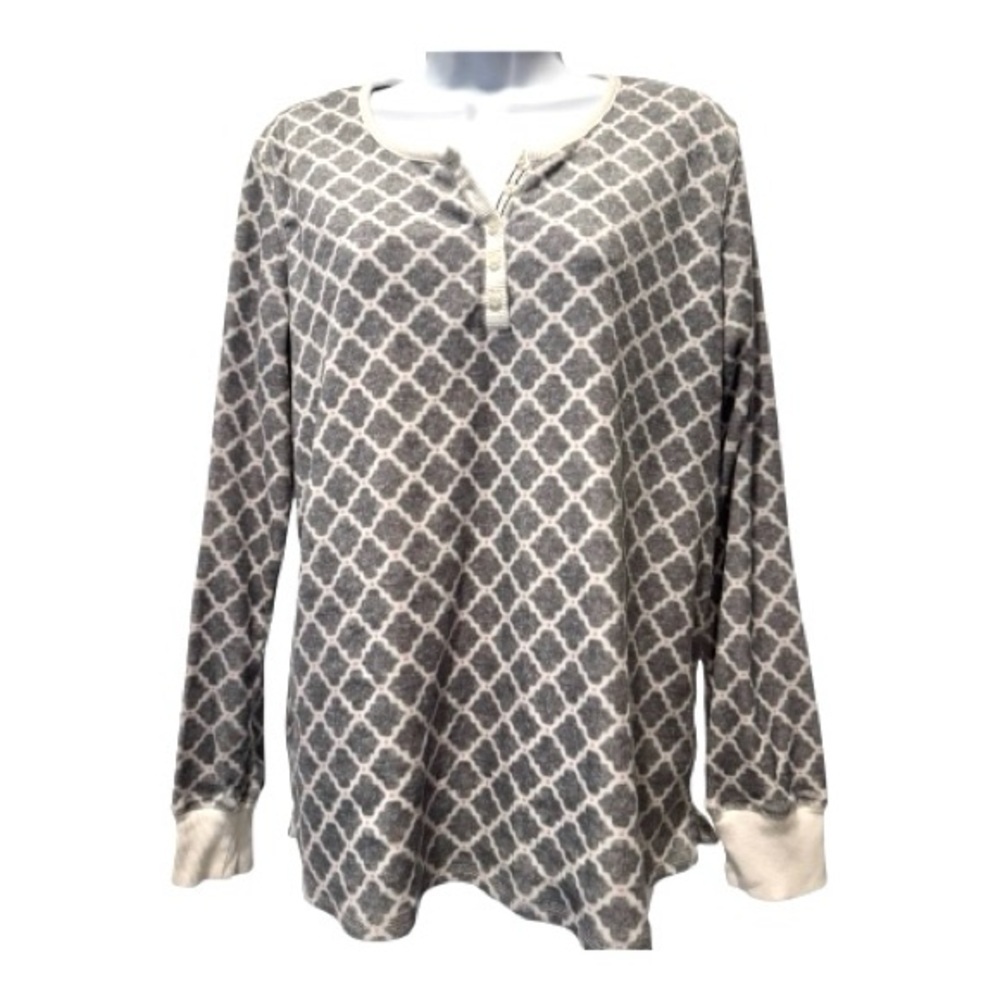 Nautica Gray Patterned Super Soft Lounge Sleep Top Size M Henley